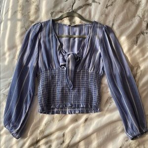 American Eagle tie front blue stripe top